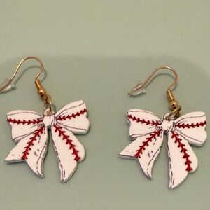 Play Ball!! Super Cute Baseball Stitch Bow Earrings- NIP